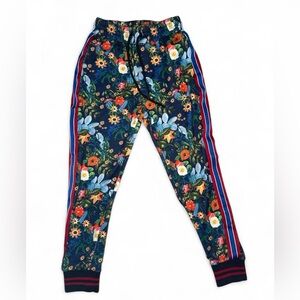 EUC Zara Man M Floral Print Joggers Pants Red Side Stripe